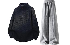 Толстый водолазка Casual Sportswear Unisex X1617, черный knitted fabric top+серый fleece-lined pants
