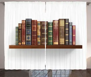 Штора ABAKUHAUS Bibliophile в деревенском стиле, винтажные антикварные книги, универсальные ленточные шторы для гостиной с петлями и крючками, 280 x 225 см, белая с разноцветным узором Abakuhaus
