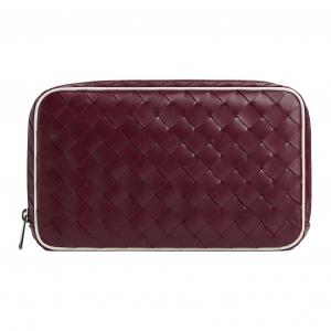Bottega Veneta Плетёный клатч из телячьей кожи средний унисекс Бароло Бордовый и Белый