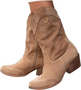 Женские ботильоны до середины икры, короткие ковбойские ботинки, замшевые с заостренным носком, западного стиля, рабочие ботинки с боковой молнией, удобные повседневные эластичные туфли Generic, C02 Bw1