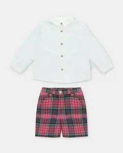 Детский комплект хлопковая рубашка и клетчатые красные брюки Martín Aranda
