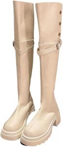 Женские высокие ботфорты на платформе с квадратным каблуком, длинные ботильоны на осень и зиму, стильная обувь без застежки Generic, Beige