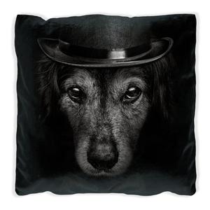 Подушка Wallario Premium, мягкая поверхность, с элегантной собачкой в ​​черно-белом цилиндре, размер: 60 x 60 см, с белой спинкой