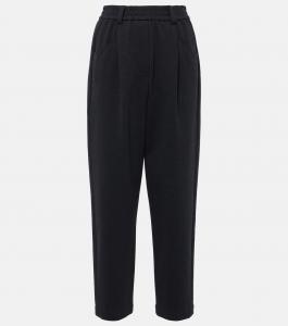 Спортивные брюки из плиссированного хлопкового трикотажа Brunello Cucinelli, черный