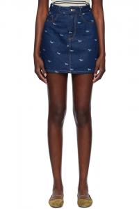 Джинговая мини-юбка с лазерной печатью Maison Kitsuné, цвет dark laser profile fox