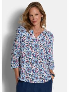 GOLDNER Укороченный размер: блузка-слип, вискозная блузка с цветочным узором синего цвета / с рисунком