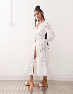 Пляжная накидка Reclaimed Vintage с завязками спереди и белой вышивкой