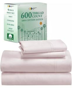 5-звездочный роскошный комплект постельного белья, хлопковый сатин плотностью 600 нитей, мягкие и четкие простыни California Design Den, розовый