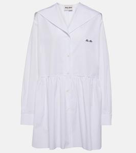 Платье-рубашка из хлопкового поплина со сборками Miu Miu, Bianco