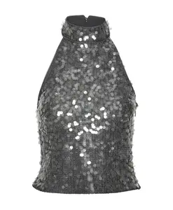 Топ без рукавов с пайетками и воротником-стойкой Rotate Birger Christensen, серый