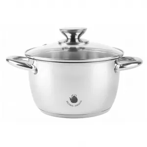 Кастрюля из нержавеющей стали 2,1 л со стеклянной крышкой 18 см - подходит для индукционной плиты, можно мыть в посудомоечной машине Silesia Emalia