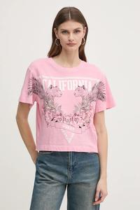 Хлопковая футболка Guess, розовый