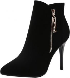 Женские плюшевые короткие ботильоны с заостренным носком и боковой молнией, резиновая подошва, повседневные и удобные Fusecottc, Black