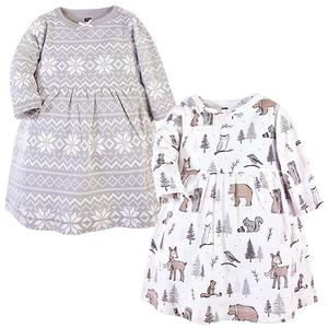 Детское платье с длинным рукавом Infant and toddler girl, 2pk, gray winter forest, 0-3 months Hudson Baby