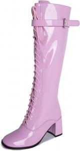Женские сапоги LIURUIJIA Gogo с кружевами, с молнией сбоку, высокая коленная и на толстом каблуке, сапоги для езды, Pink