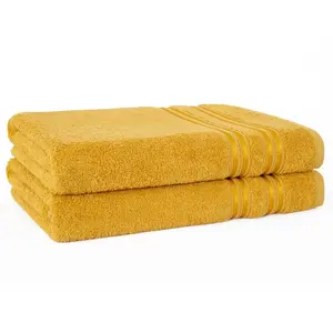 Полотенце для душа Набор из 2 банных полотенец 70x140 см, 100% хлопок, мягкое и впитывающее с бордюром, однотонное, мягкое Hammetex, горчичный