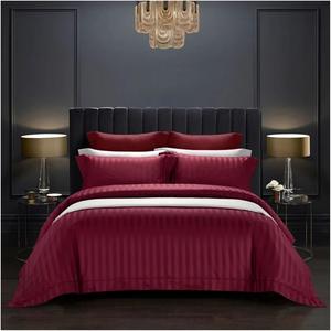 YUSIWOAL Комплект постельного белья из египетского хлопка 1200TC, тёмно-красный с серой полосой