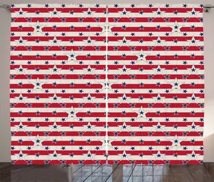 Шторы ABAKUHAUS из США в деревенском стиле, Love My Country America, универсальные ленточные шторы для гостиной с петлями и крючками, 280 x 175 см, цвет: темно-синий, кокосово-красный Abakuhaus