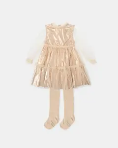 Золотистое тюлевое платье для девочки с колготками Tutto Piccolo, золотой