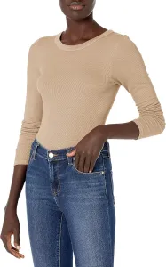 Enza Costa Женский топ с длинными рукавами и круглым вырезом из стрейч-шелкового ребра