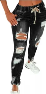 Женские джинсы Stretch с высокой талией, рваные, облегающие