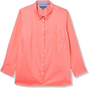 Женская рубашка Tommy Hilfiger на пуговицах с длинным рукавом, воротником и нагрудным карманом, Sherbet