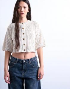 Вязаный кардиган Topshop с короткими рукавами кремового цвета