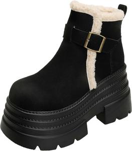 Женские зимние ботинки на платформе с меховой подкладкой, теплые ботильоны для улицы, противоскользящие, с толстой подошвой, высокие зимние ботинки, модная обувь для женщин Generic, Black