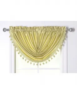 Шторы на окно Hyatt с карманом для карниза, бахромой, мягкими желтыми, жатыми, полупрозрачными, в форме водопада 1 шт Kate Aurora