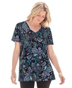 Футболка с коротким рукавом и V-образным вырезом, идеально подходящая для полных женщин Woman Within, Black paisley