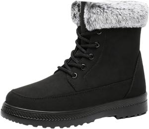 Женские зимние ботинки на шнуровке, противоскользящие водонепроницаемые теплые ботинки для женщин для снежной погоды и активного отдыха на улице ZPLMIDE, Black