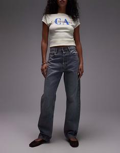 Джинсы Kort с высокой талией, прямые, серые Topshop