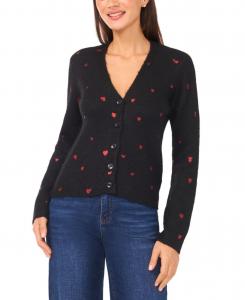 Женский кардиган с V-образным вырезом и фольгированными сердечками ко Дню святого Валентина CeCe, Rich Black