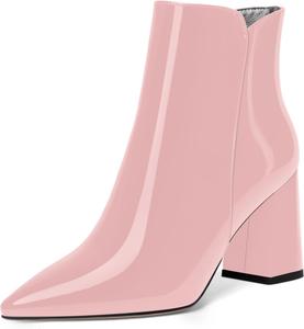 Женские повседневные ботильоны SKYSTERRY с острым носком, молнией, лаковой отделкой, на массивном высоком каблуке 3 дюйма, Pink
