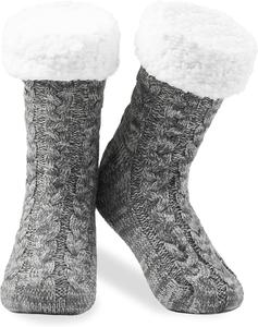 Уютные домашние носки-тапочки для женщин и подростков, нескользящие, с подкладкой из искусственного меха, теплые носки для сна - подарок для нее Citycomfort, серый