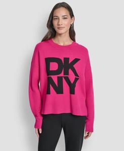 Женский свитер с круглым вырезом и логотипом DKNY, Fuchsia
