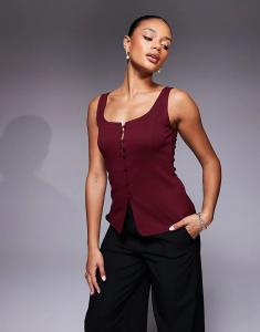 Жилет из трикотажного твила ASOS DESIGN с круглым вырезом бордового цвета