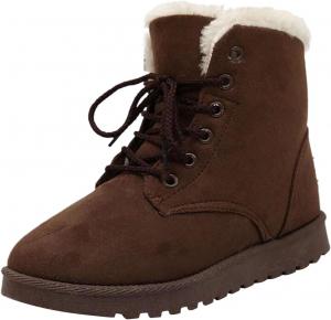 Женские зимние сапоги с замшей, шнуровкой, меховой подкладкой, теплые зимние ботинки с нескользящей резиновой подошвой, ботильоны на молнии, спортивные легкие походные обувь для женщин Generic, Brown