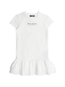 Платье с оборчатым подолом Balmain Kids, белый