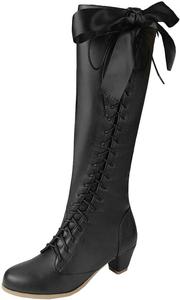 Женские косплей-сапоги Alsoloveu с высоким голенищем, на шнуровке, с массивным каблуком и бантиками, обувь в стиле рокабилли, Black