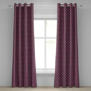 Клетчатая штора на люверсах ABAKUHAUS с мозаичным узором в горизонтальные полосы, квадратный ретро-арт женственный дизайн, декоративные двухпанельные шторы, 280 см x 260 см, розовый, бледно-розовый, черный Abakuhaus