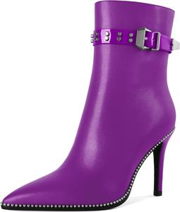Younton Женские ботильоны на высоком каблуке-стилет с бусинами, заостренным носком, боковой молнией и пряжкой, из матовой кожи, 3,5 дюйма