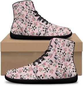 Женские широкие ботинки на босу ногу до щиколотки ко Дню святого Валентина с нулевым перепадом подошвы, противоскользящие высокие кроссовки для спорта GETELINSENG, Rose Flower Panda