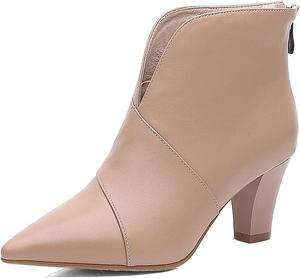 Женские кожаные ботильоны XYD с V-образным вырезом, массивным каблуком-блоком, задней молнией и заостренным носком, ботинки для платья, путешествий и повседневной носки, Nude