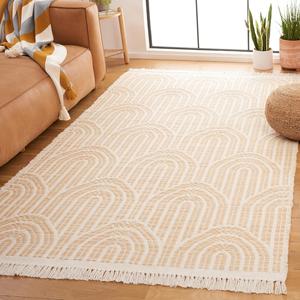 Ковер SAFAVIEH, 183 x 183 см, Kilim Collection, Gold & Ivory, современный геометрический дизайн с бахромой, ручной работы, плоское плетение из шерсти, идеально для гостиной, спальни, столовой (KLM765D-6SQ)