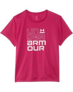 Футболка Under Armour Kids Tech Split Wordmark Short Sleeve T-Shirt, цвет Shaded Fuchsia/Prime Pink/White