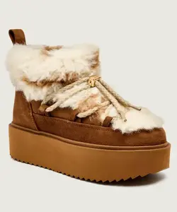 Женские зимние ботинки Inuikii Teddy кожаные на платформе, коричневый