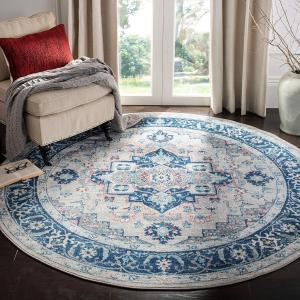 Ковер SAFAVIEH, 201 x 201 см, Brentwood Collection, круглый, светло-серый и синий, медальонный дистресс-дизайн, без линьки и простой в уходе, идеален для помещений с высокой проходимостью в гостиной, спальне (BNT811G)