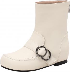 Женские ботильоны на танкетке для зимы и осени, удобные с плоской подошвой и круглым носком, с застежкой-молнией XIEPP, Beige