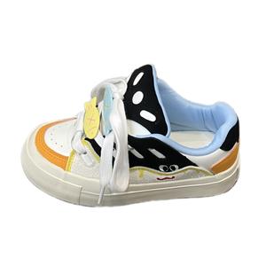 BINGO DUCK Скользоустойчивые женские скейтерские кеды низкие черно-бело-оранжевые, цвет Black White Orange